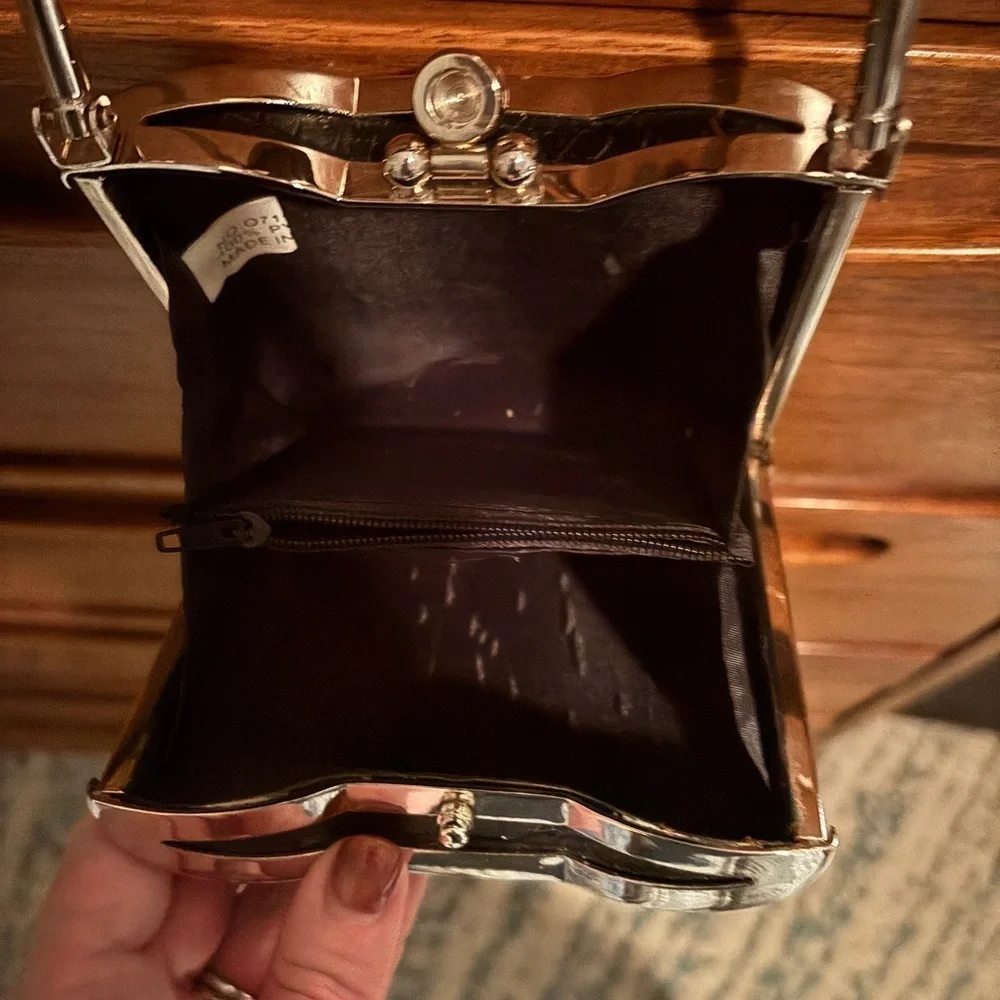 Vintage y2k Black pillbox cocktail bag with Silver Clasp 1980s style